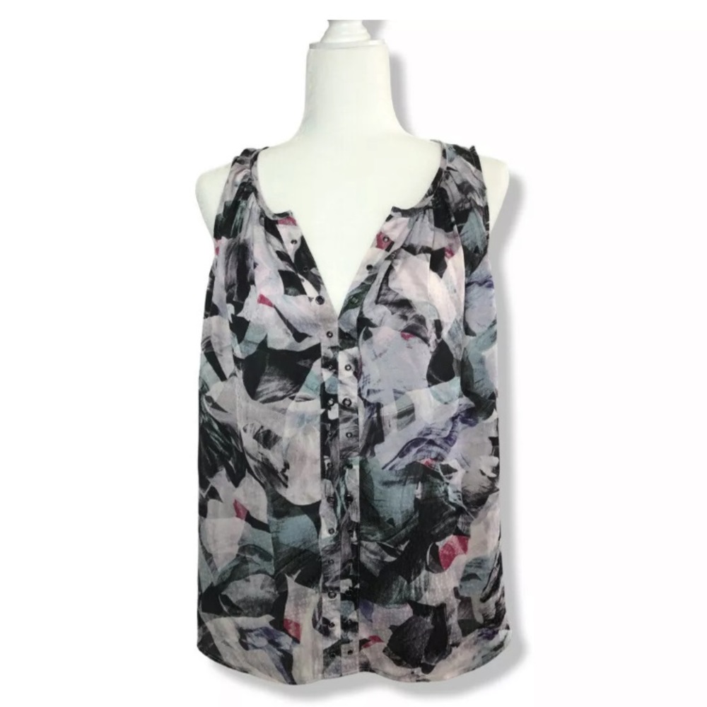 Jennifer Lopez Women’s Top Multicolor XL Flower Sleeveless V Neck Polyes…